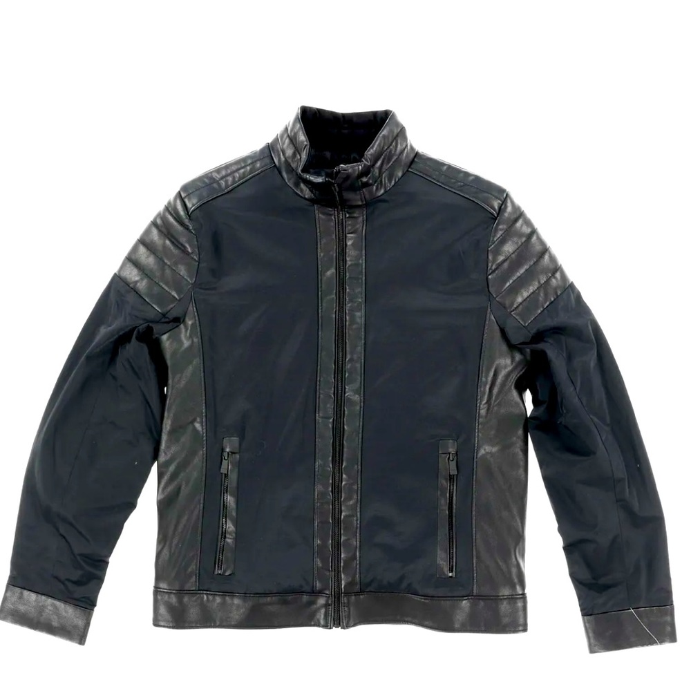 Calvin Klein Mens Faux Leather/Nylon Jacket
